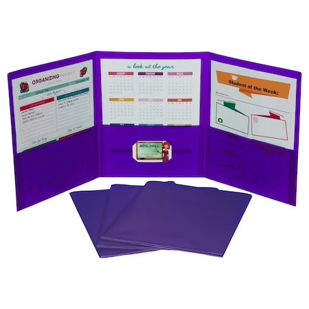 C-Line Products 8-1/2" x 11" Purple Heavyweight 3-Pocket Poly Portfolios, 24EA/BX, 6BX/CT 33949-BX